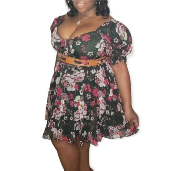 Latiste by Amy Green Floral Sweetheart Neckline Short Sleeve Dress XL - Picture 2 of 15